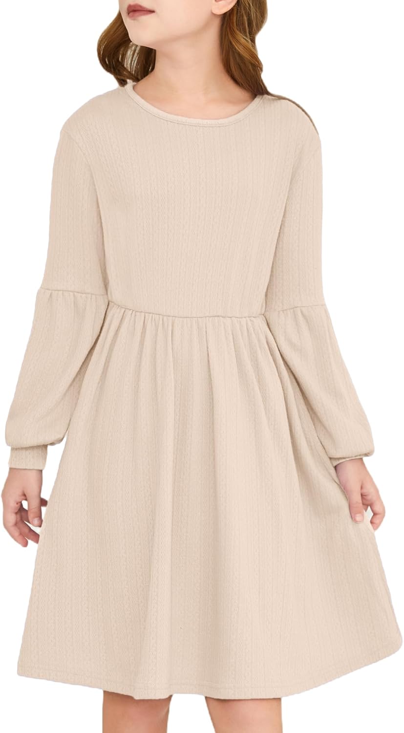 Girls Sweater Fall Dresses Lantern Long Sleeve Casual Knit Winter Dress for Girl Size 7-14 Years