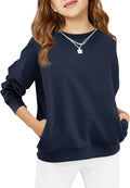 Girls Long Sleeve Sweatshirts Kids Casual Crewneck Loose Fit Pullover with Pockets 5-14 Years