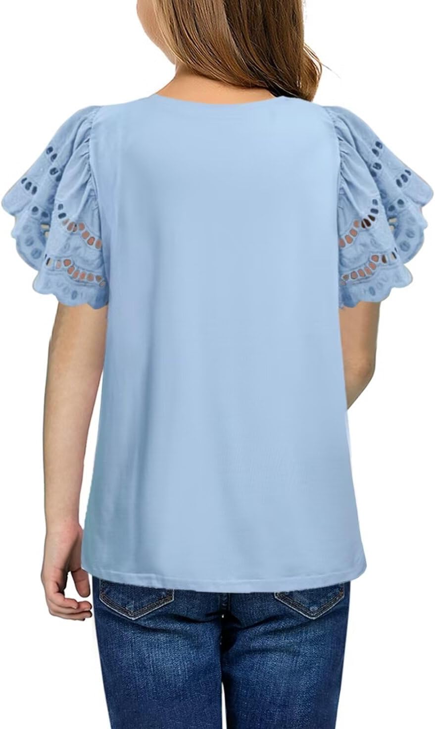 Girls Summer Shirts Crewneck Ruffled Short Sleeve Blouse Tops Size 6-15 Years