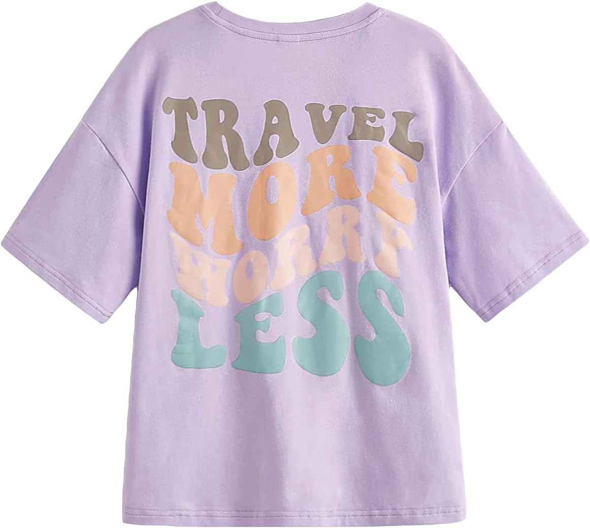 Girls' Graphic Letter Print T Shirts Short Sleeve Cute Casual Summer Tops