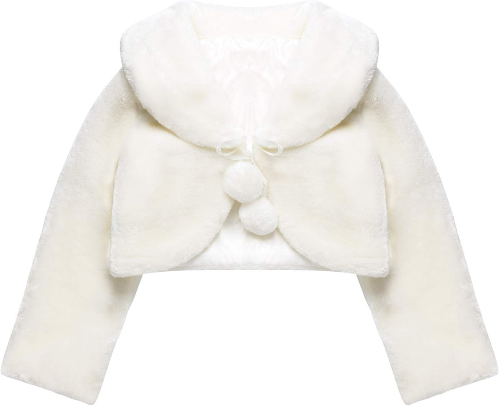 Girls Faux Fur Bolero Princess Shawl Wraps Girls Shrug Coat Jacket Flower Cape Wedding Party Dress