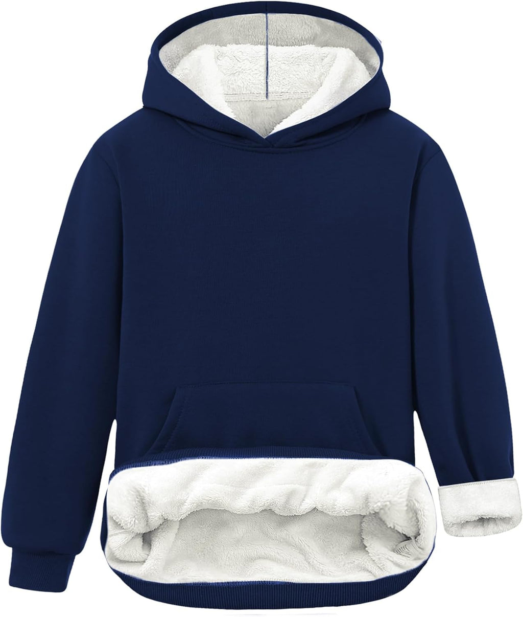 7-16 Years Boys Fleece Hoodies Winter Warmth Hooded Sweatshirt with Kangaroo Pocket