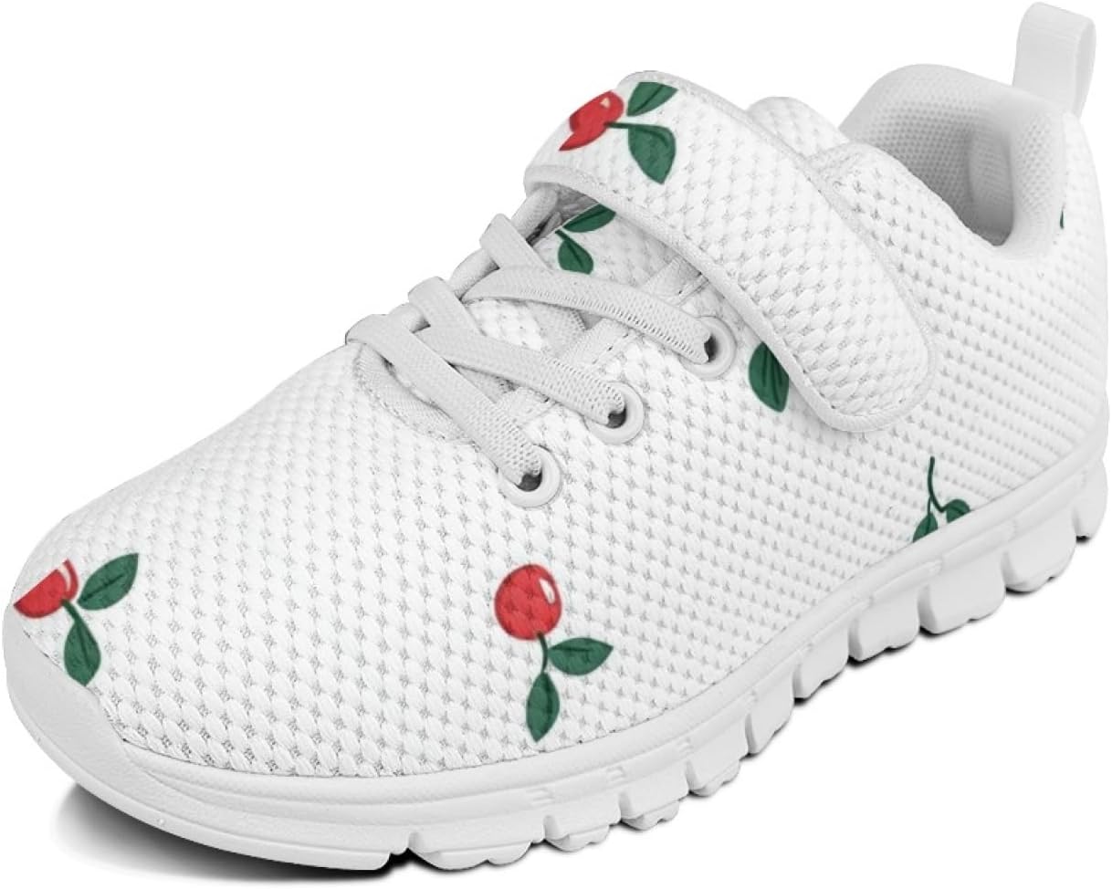 Black Tennis Gym Shoes with Hook and Loops Safe Walking Bowling Shoes Lace Up Flexible Girls Kids White Sneakers