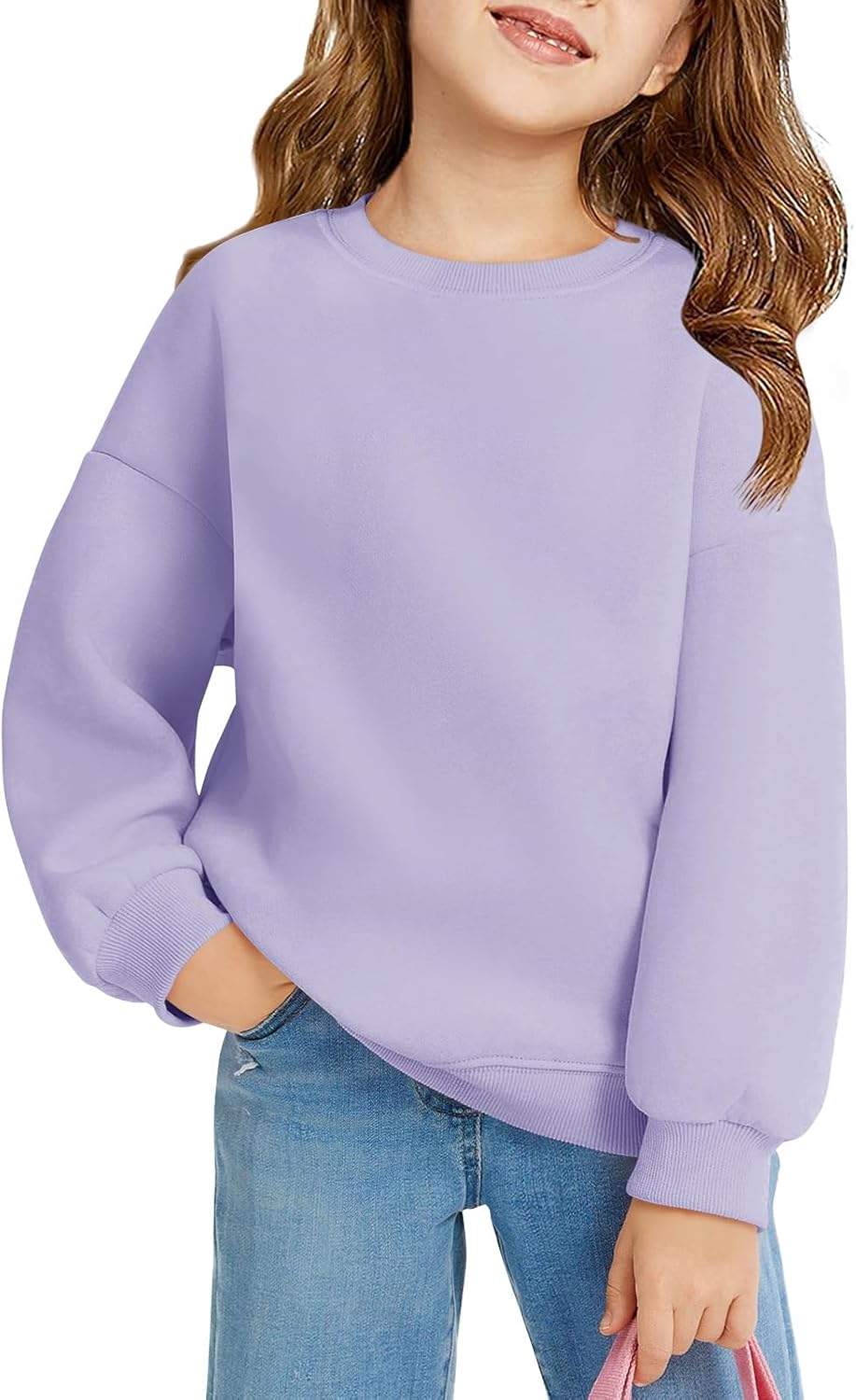 Girls Oversized Crewneck Sweatshirts Kids Fashion Fleece Drop Shoulder Pullover 5-14 Years