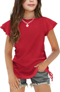 Girls T Shirts Ruffle Short Sleeve Ruched Knot Side Tunic Blouse Summer Tee Tops
