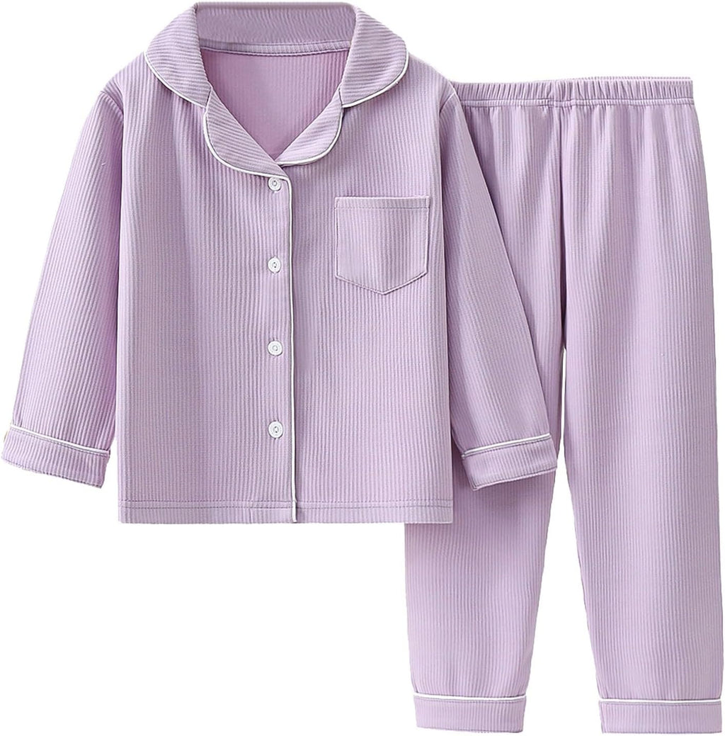 Girls Boys Button Down 𝐏ajamas Sets Cotton Long Sleeve Warm Fall Winter 𝐒leepwear 𝐏js Teens Solid Shirts and Pants