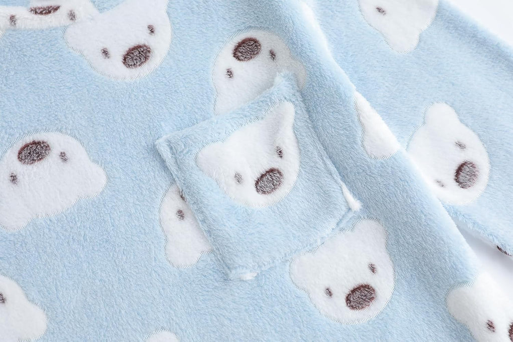 Big Kids Winter Flannel Pajama Sets Long Sleeve with Pants Cartoon Sleepwear Plush Fleece Nighty with Pockets