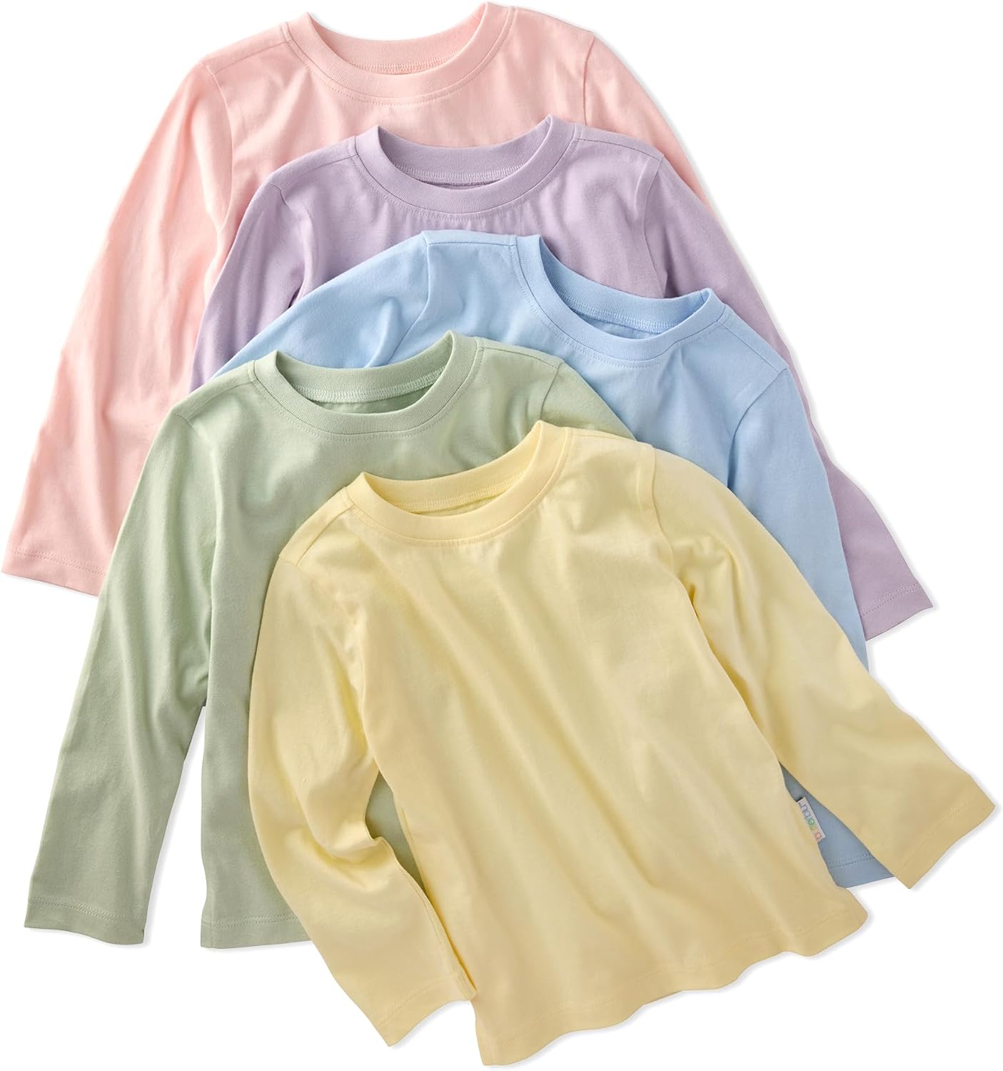5-Pack Long Sleeve T-Shirts 100% Organic Cotton for Baby, Toddler, Girls & Boys