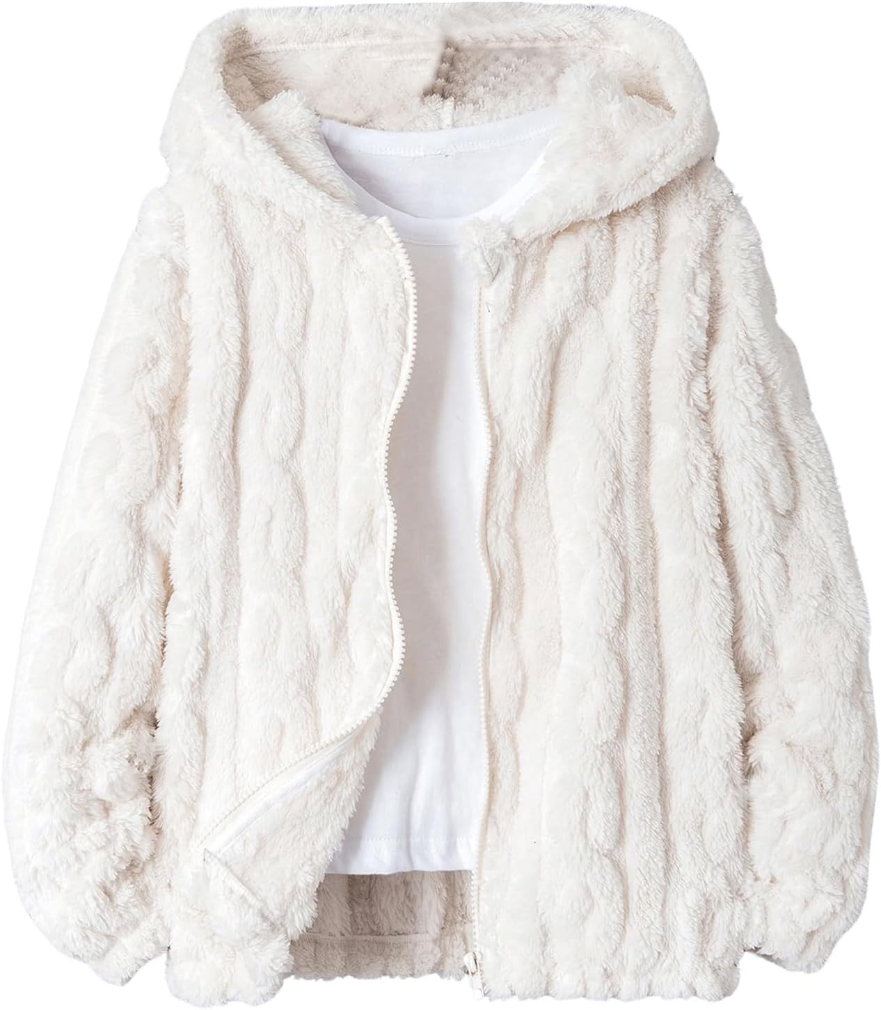 Girl's Zip Up Fuzzy Jacket Hoodies Long Sleeve Casual Coat Outerwear