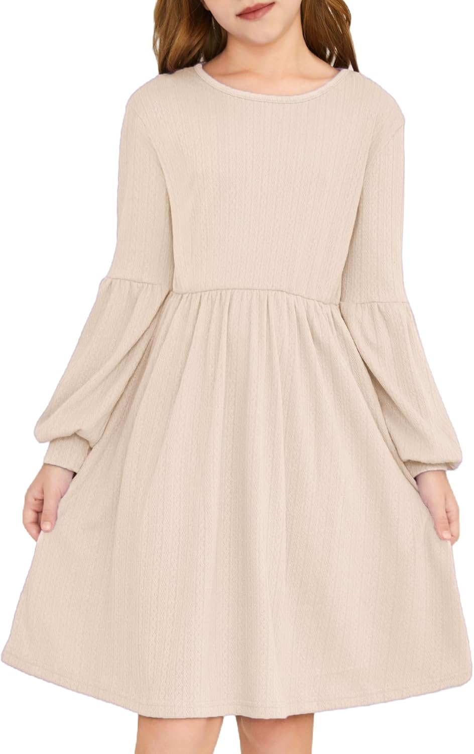 Girls Sweater Fall Dresses Lantern Long Sleeve Casual Knit Winter Dress for Girl Size 7-14 Years