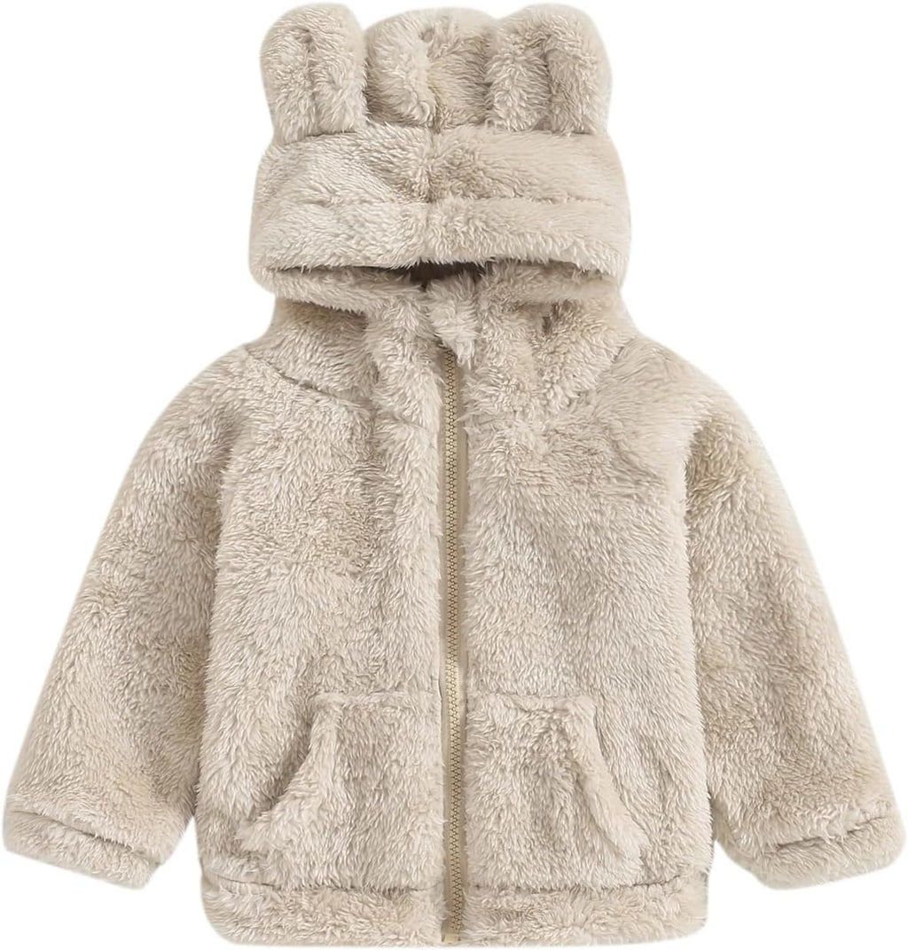 Baby Boy Girl Fleece Jacket Casual Fuzzy Zip Up Plush Thick Warm Hoodie Coat Toddler Fall Winter Outfit Outdoor Clothes