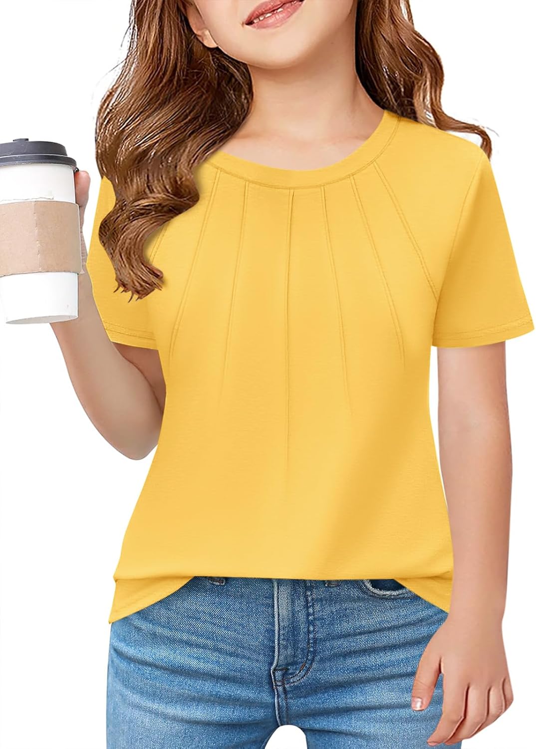 Girls Pleated T Shirts Kids Summer Short Sleeve Fashion Tops Tees 5-14 Years