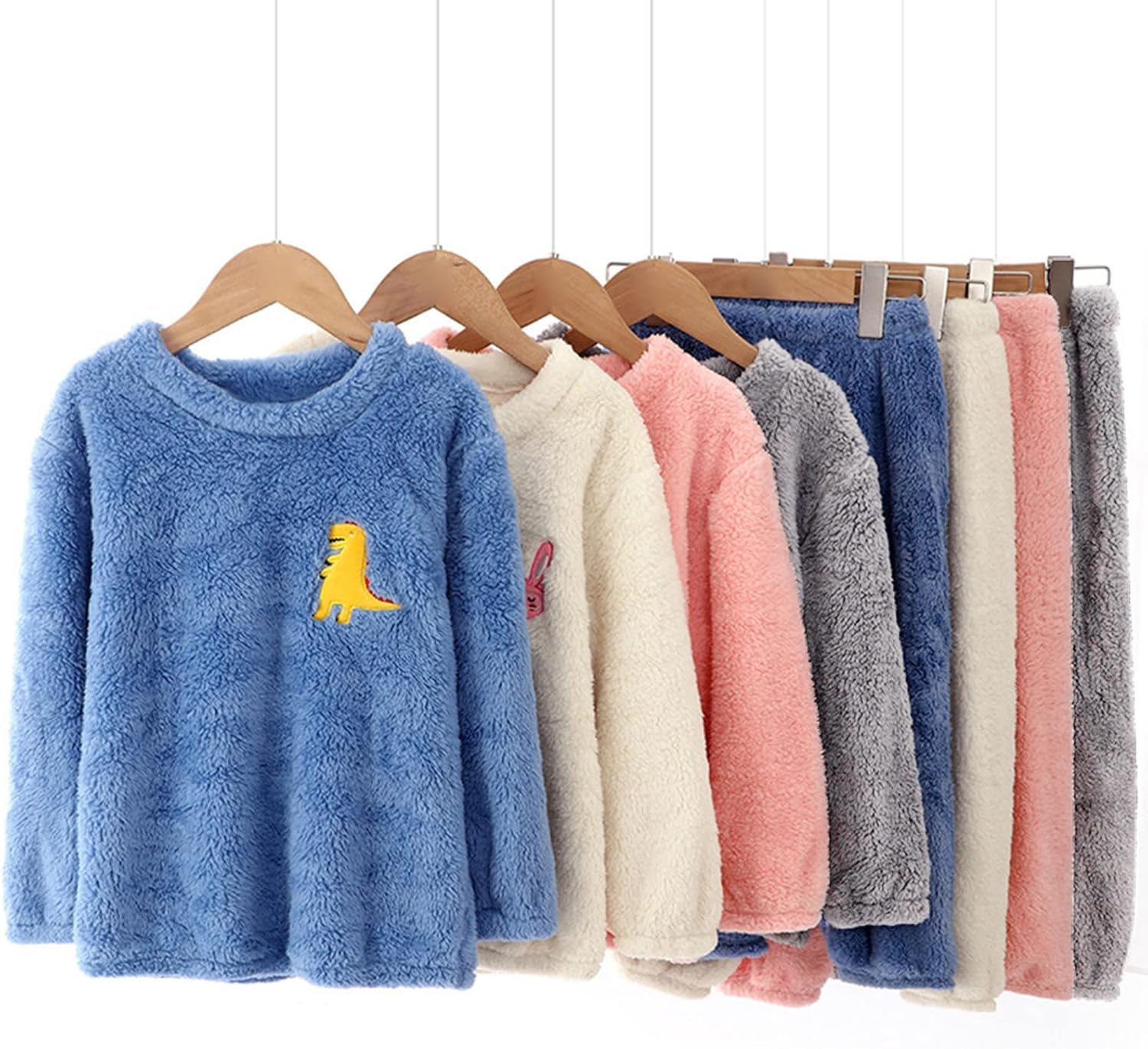 Toddler Boys Girls Fleece Pajama Set Winter Warm Plush Tops+Pants Outfits Sleepwear Soft Comfy 2 Piece Loungewear Child PJS