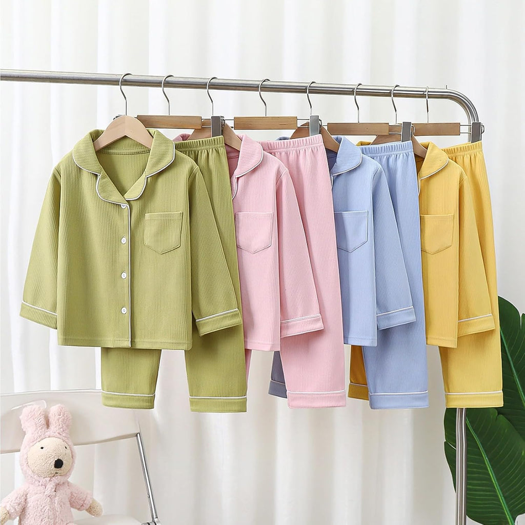 Girls Boys Button Down 𝐏ajamas Sets Cotton Long Sleeve Warm Fall Winter 𝐒leepwear 𝐏js Teens Solid Shirts and Pants