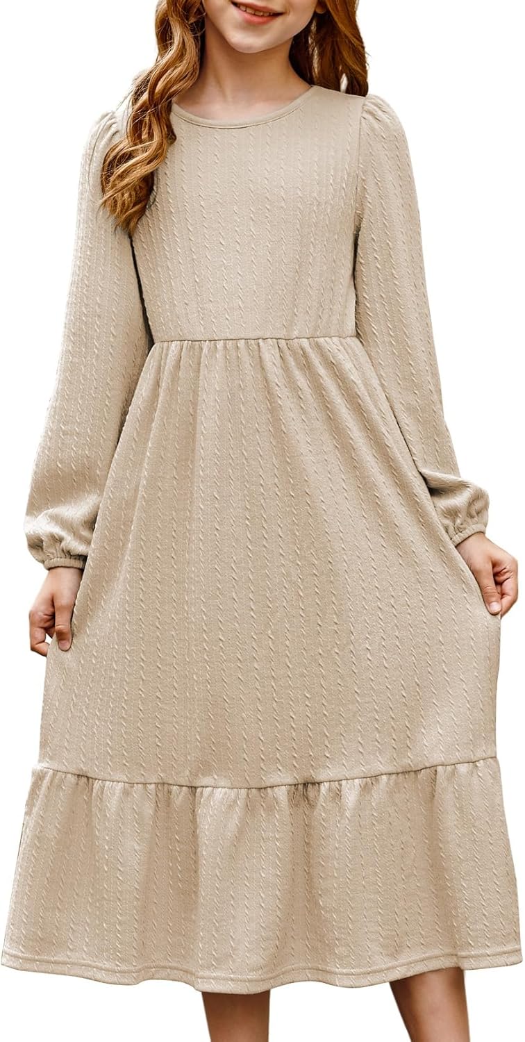 Tween Girls Fall Dresses Kids Rib Knit Dress Size 6-15 Years