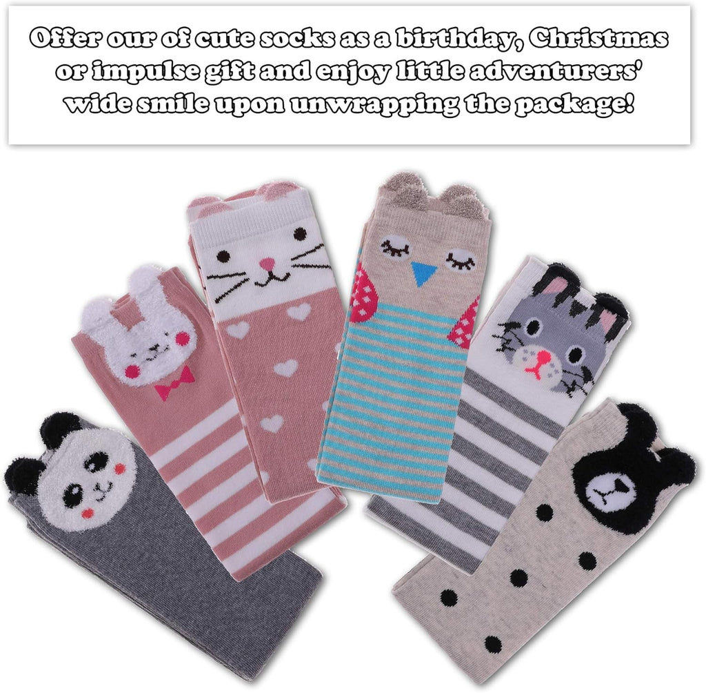 Girls Knee High Socks Kids Crazy Fun Gift Cute Animal Patterns Cotton Long Socks 6 Pairs
