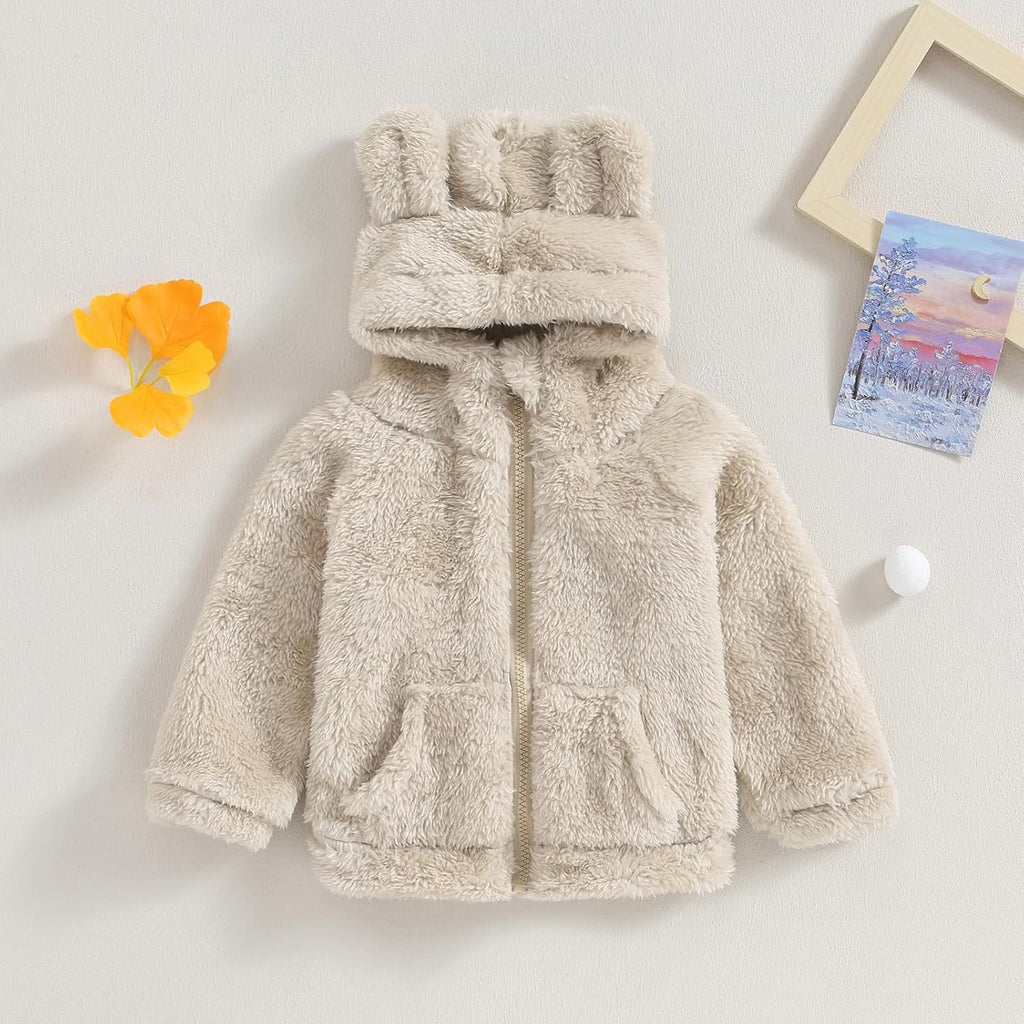 Baby Boy Girl Fleece Jacket Casual Fuzzy Zip Up Plush Thick Warm Hoodie Coat Toddler Fall Winter Outfit Outdoor Clothes
