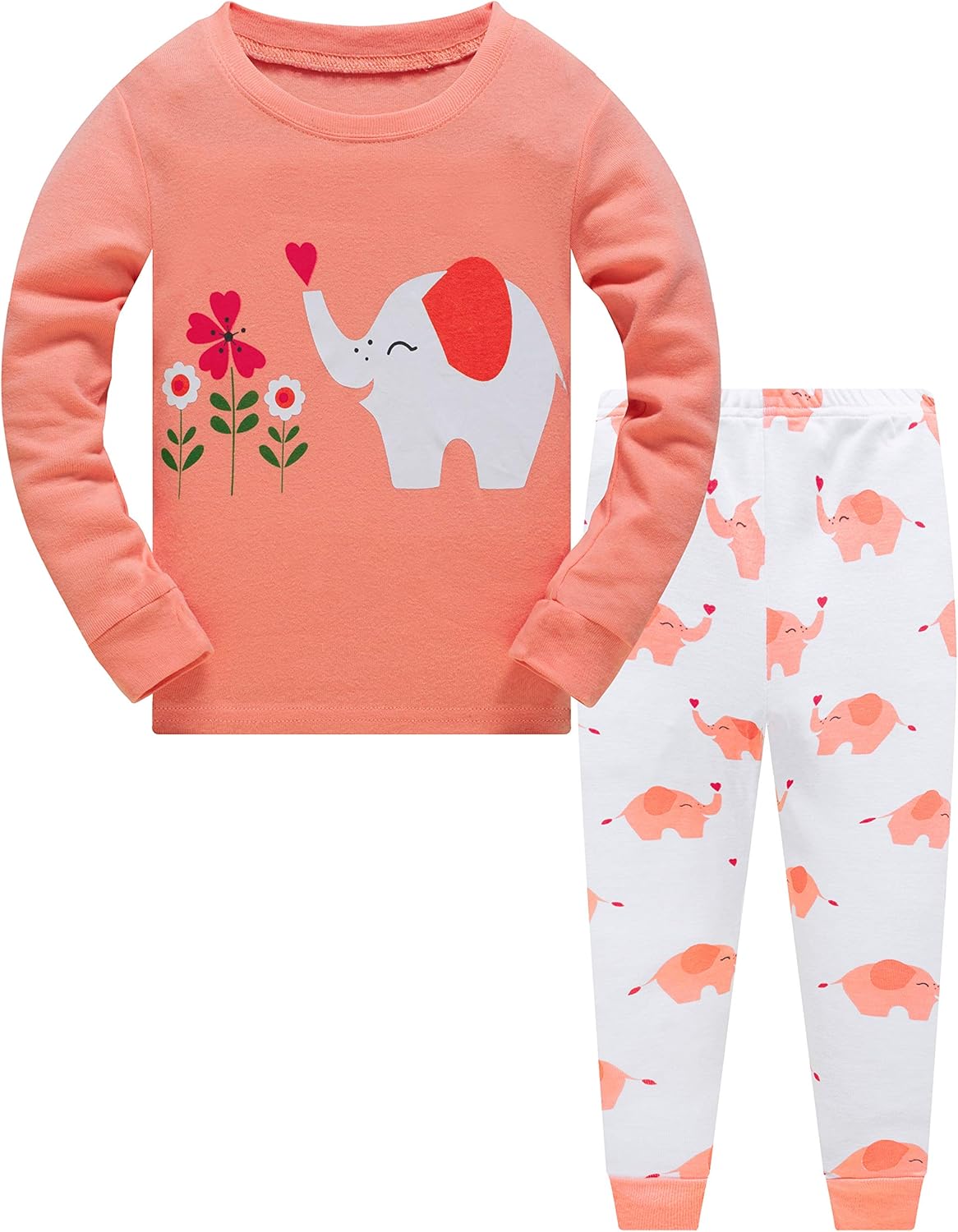 Two-piece pajamas set for little girls, 100% cotton, toddler clothing, ladybug style pajamas for babies.