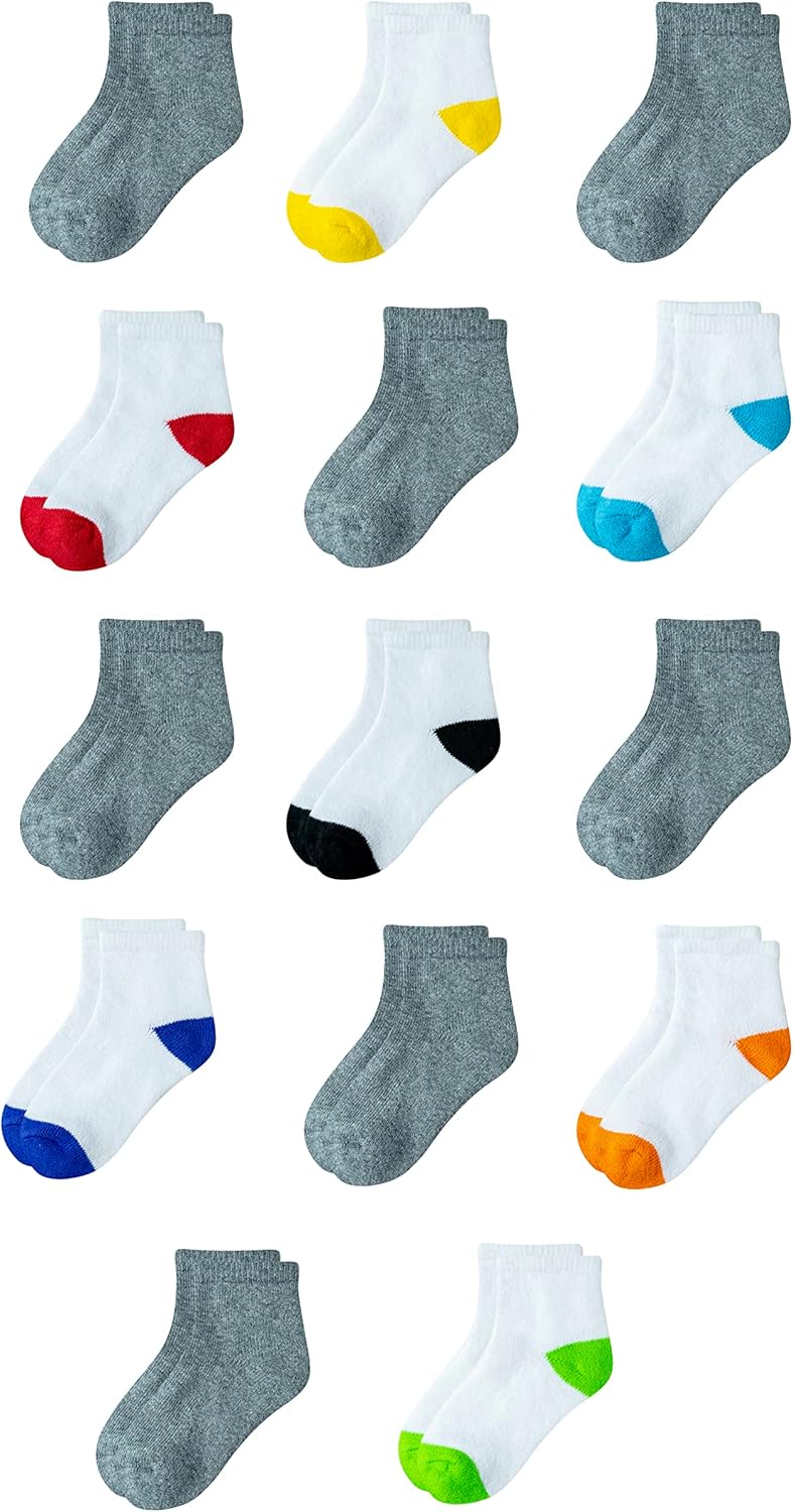 Unisex Kids and Toddlers' Cotton Ankle Socks for Boys Girls Toddlers, 14 Pairs