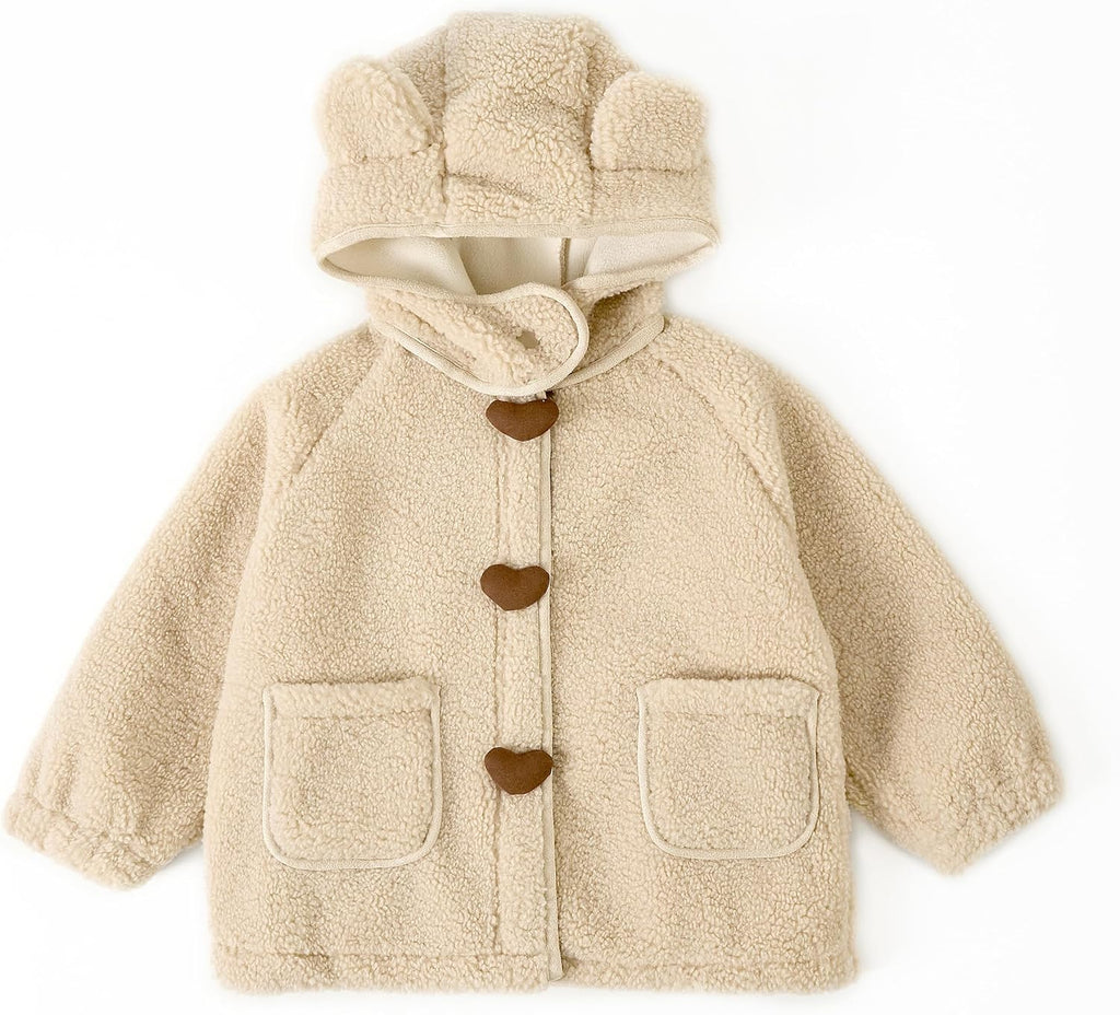 Toddler Girls Winter Coat Kids Fleece Hooded Jacket Zip Up Baby Thick Warm Outerwear Overcoat